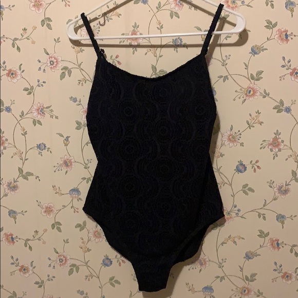 Black Knit One Piece Swim Suit - Picture 1 of 4